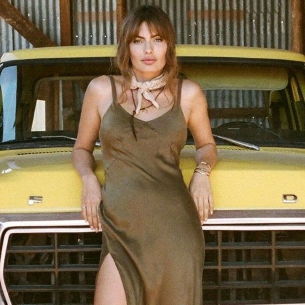 NWT Spell & the Gypsy Collective Designs Cabin Love Silk Slip Dress Olive XS
